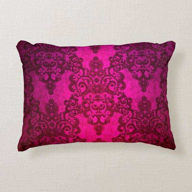 Almofada Decorativa Boho Damask Profundo Rosa Brilhante Estilo Vitoria (Frente)