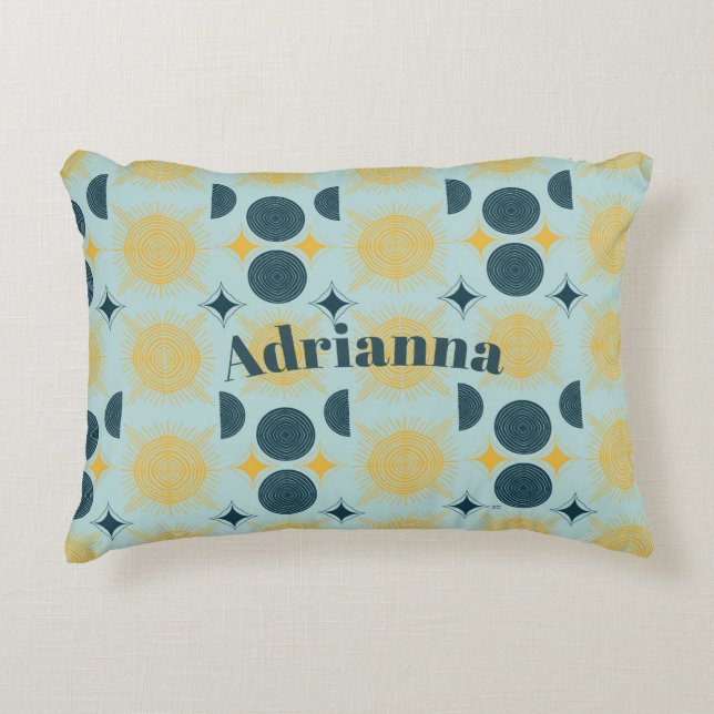 Almofada Decorativa Boho Sun Moon Stars Baby Blue Yellow Personalizado (Frente)