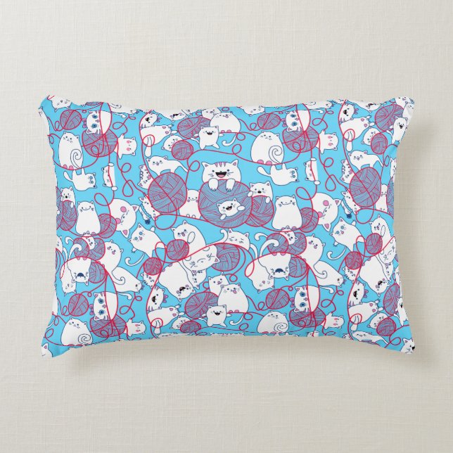 Almofada Decorativa Bola de Knitten de Kitten Engraçado Azul (Frente)