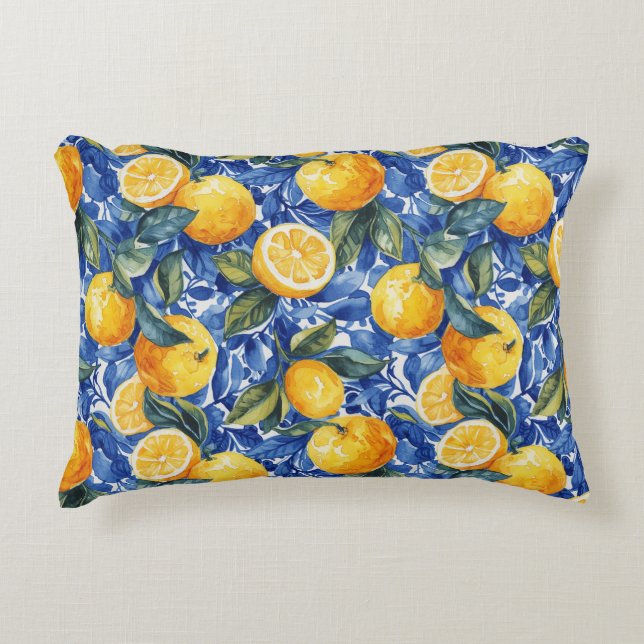 Almofada Decorativa Bold Blue Italiano Positano Lemon (Frente)