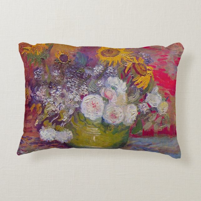 Almofada Decorativa Bolsa com girassóis e Rosas de Vincent van Gogh (Verso)