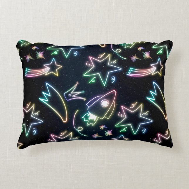 Almofada Decorativa bolsa de presente de estrela de foguete neon (Frente)