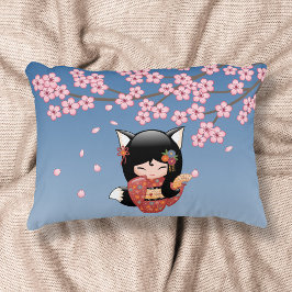 Almofada Decorativa Boneca Kokeshi Kitsune - Garota Geisha Raposa Pret
