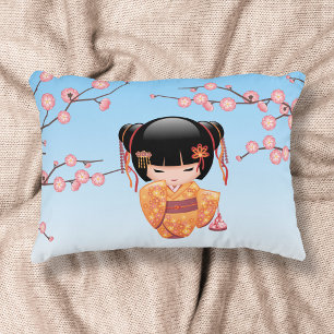 Almofada Decorativa Boneca Kokeshi Ume - Garota Geisha Japonesa Azul