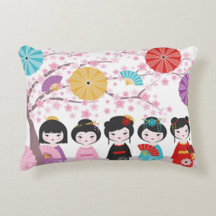 Almofada Decorativa Bonecas Kokeshi Japonesas