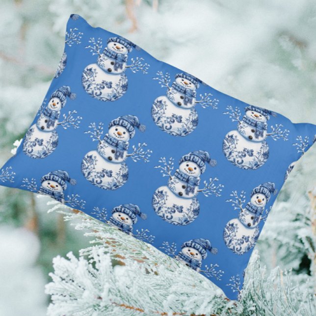 Almofada Decorativa Boneco de Neve Feliz Azul Branco Alegre  (Happy jolly snowmen!)