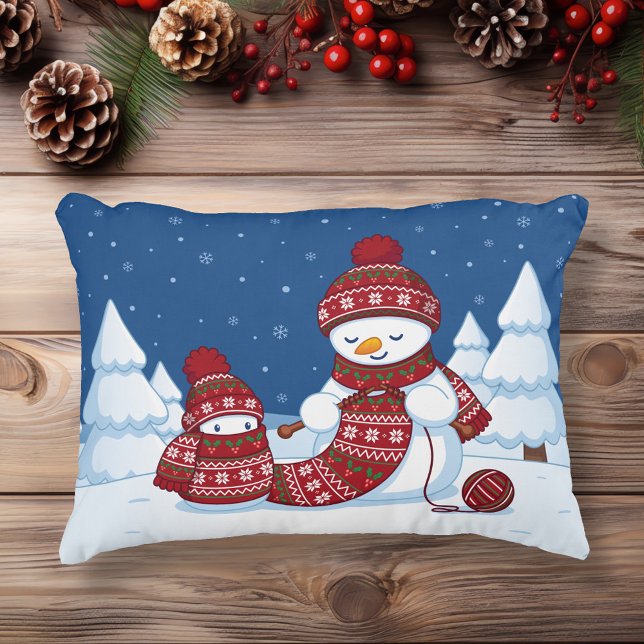 Almofada Decorativa Boneco de Neve Tricotando Cachecol de Natal (Criador carregado)