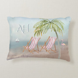 Almofada Decorativa Bonito Monograma Personalizado da Cena de Praia da