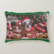 Bonito Natal Boston Terrier em pijama