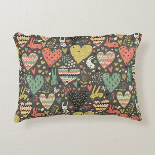 Almofada Decorativa Bonito padrão de coelhos de amor com corações