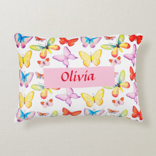 Almofada Decorativa Borboleta Colorida Watercolor Personalizada