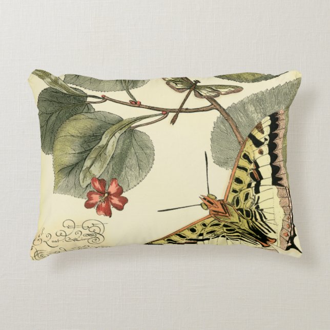 Almofada Decorativa Borboleta e Dragonfly com Flores Vermelhas (Frente)