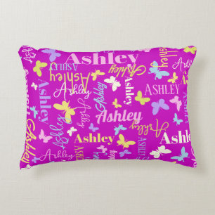 Almofada Decorativa Borboletas do arco-íris nome personalizado Ashley