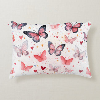 Almofada Decorativa Borboletas Rosa e Corações Românticos