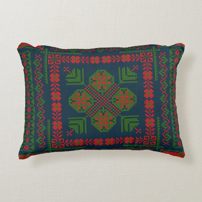 Almofada Decorativa Bordado Palestiniano Tatreez verde 5 Padrão (Frente)