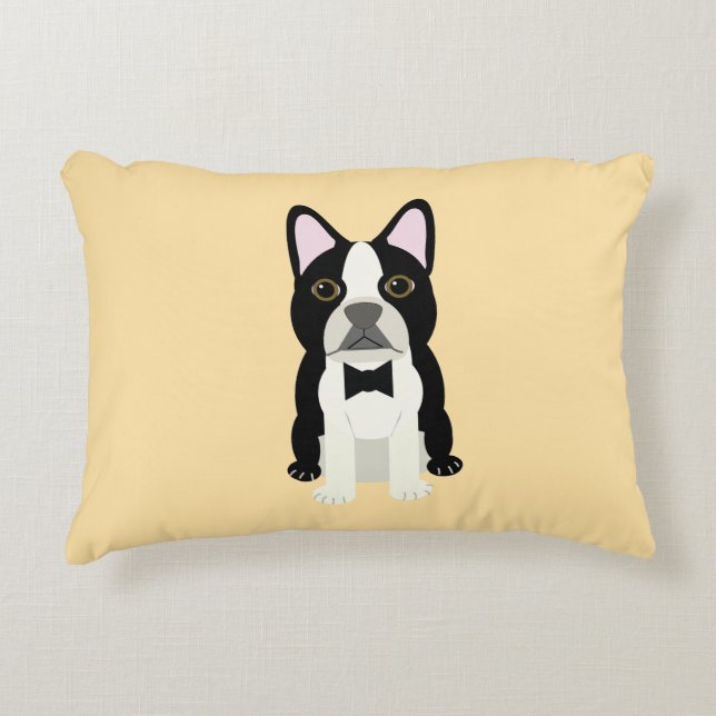 Almofada Decorativa Boston Terrier bege (Frente)