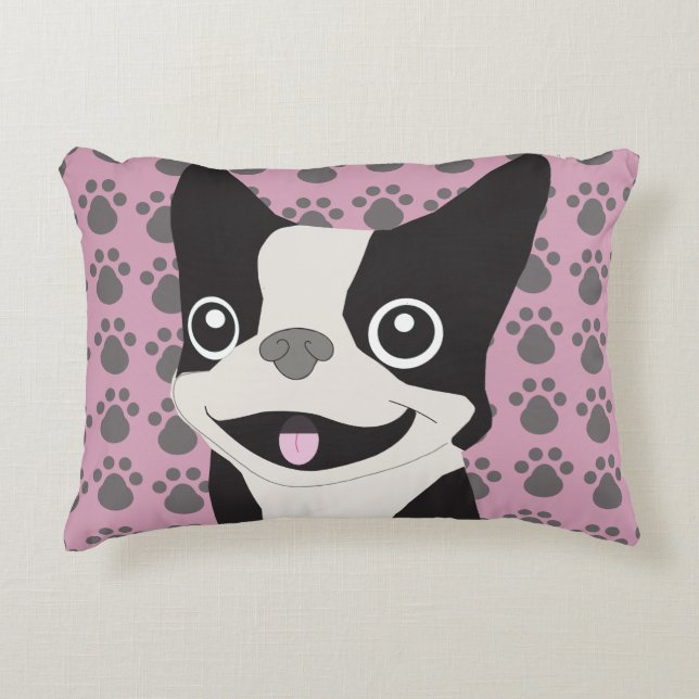 Almofada Decorativa Boston Terrier, Dusty Pink (Frente)