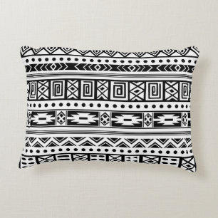 Almofada Decorativa Branco com teste padrão sem emenda tribal preto d