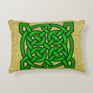 Almofada Decorativa Brilhante Verde Celta Números Dourados