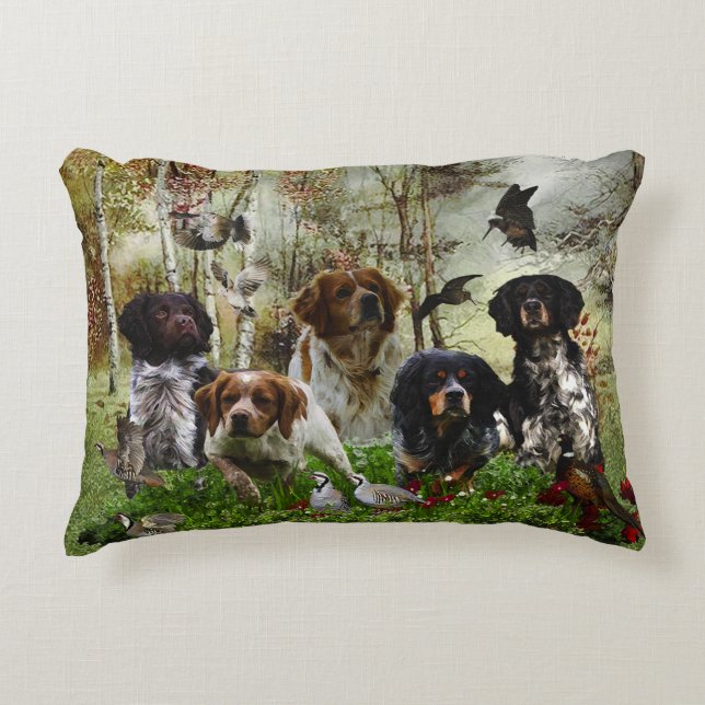 Almofada Decorativa Brittany Spaniels, Caça de Pássaros (Frente)