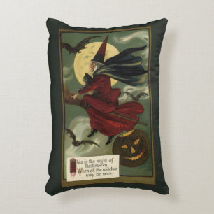 Almofada Decorativa Bruxa de Halloween Vintage Montada em Cabo de Vass