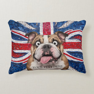 Almofada Decorativa Buldogue britânico com bandeira da União como pano