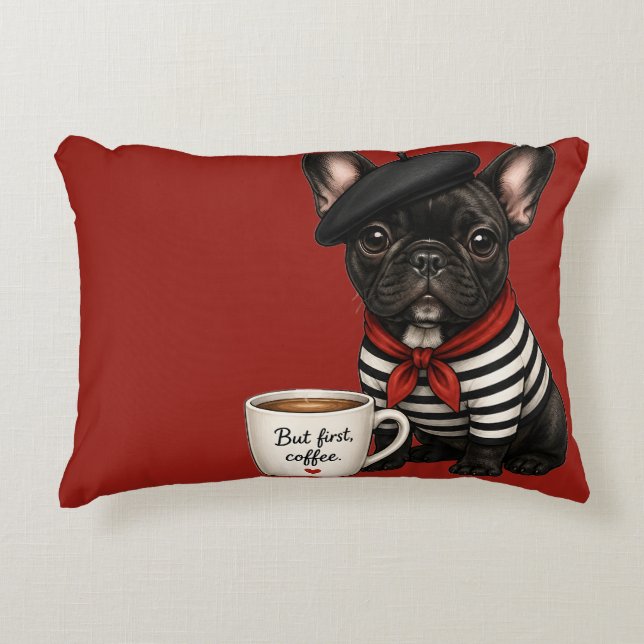 Almofada Decorativa Bulldog Francês com café (Frente)