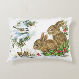 Almofada Decorativa Bunnies and Bird Aproveitem a neve de Natal