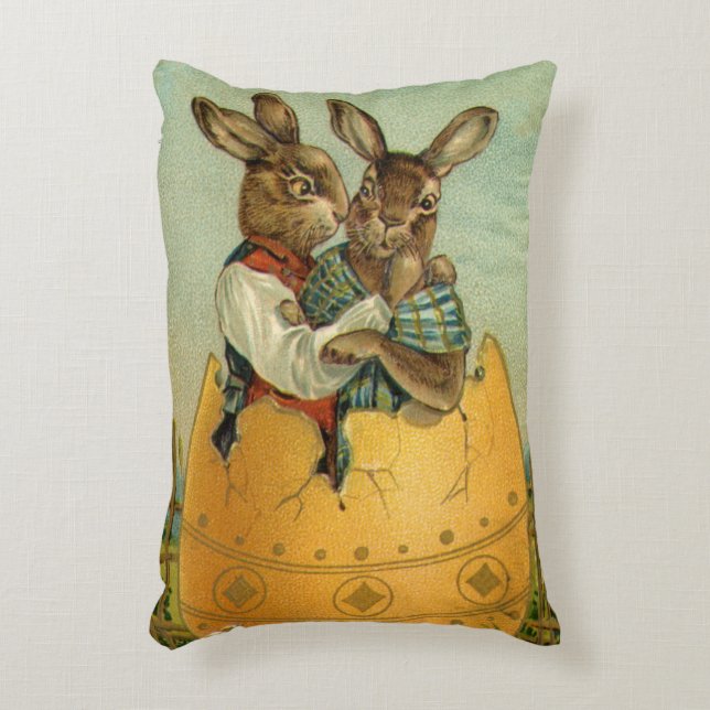 Almofada Decorativa Bunnies em um Ovo Dourado, Páscoa vitoriana veneno (Frente(Vertical))