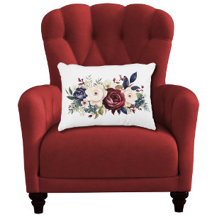 Almofada Decorativa Burgundy Creme Azul Marinho Floral Aquarela Quarto