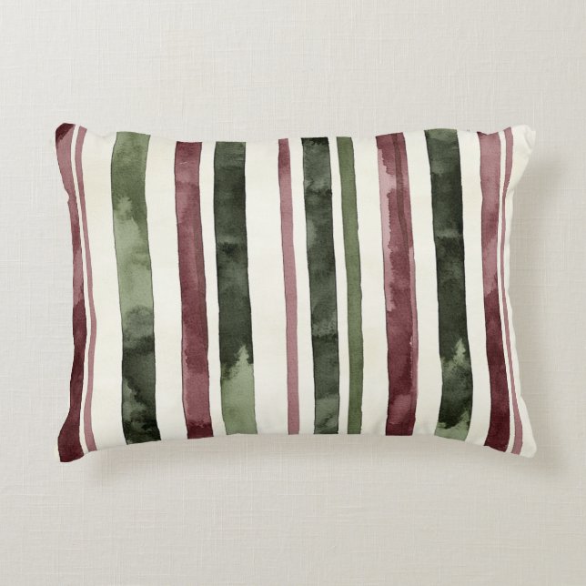 Almofada Decorativa Burgundy Red Green Cream Stripes Christmas Floral (Frente)