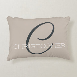 Almofada Decorativa C Inicial Monograma Bege Taupe Elegante