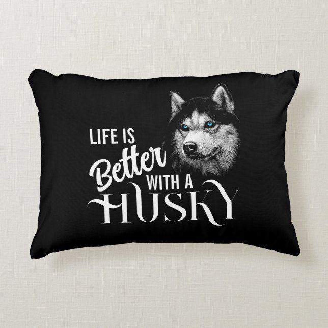 Almofada Decorativa Cabeça De Retrato Irmão Husky Com Olhos Azuis (Frente)