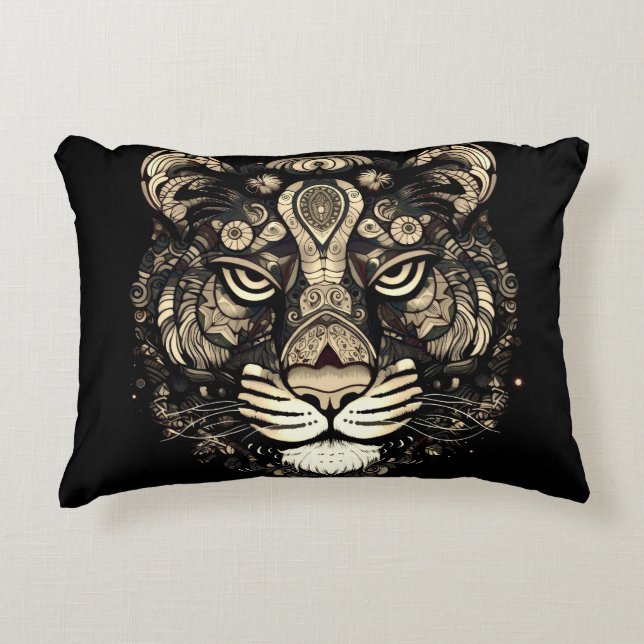 Almofada Decorativa Cabeça de Tigre ouro (Frente)