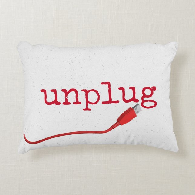Almofada Decorativa Cabo USB vermelho com texto UNPLUG (Frente)