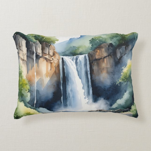 Almofada Decorativa Cachoeira pintada com aquarela (Frente)