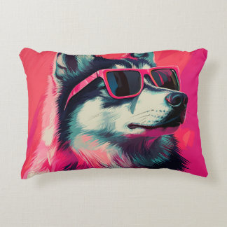 Almofada Decorativa Cachorro lindo Siberian Husky com óculos de sol