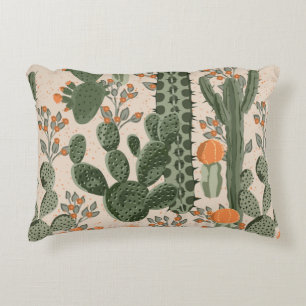 Almofada Decorativa Cacto suculento verde-safra e flores de laranja