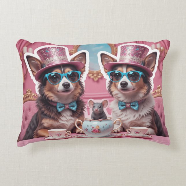 Almofada Decorativa Cães de festa e Rato A, Algodão grau A (Frente)