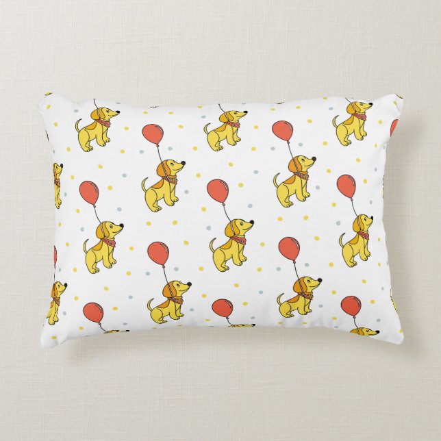 Almofada Decorativa Cães Felizes com Padrão de Balões (Frente)
