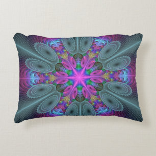Almofada Decorativa Caleidoscópio de Arte Fractal de Greve Colorida Ma