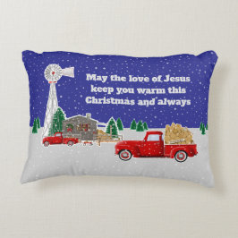 Almofada Decorativa Caminhão Vermelho Natal com cabana e moinho