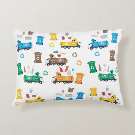 Almofada Decorativa Caminhões e Caixas de lixo de Reciclagens colorido