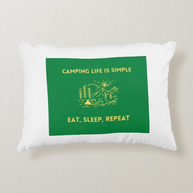 Almofada Decorativa Camping Life é Simples, Coma, Dorme, Repita (Frente)
