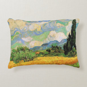 Almofada Decorativa Campo de trigo Van Gogh com ciprestes na Haute Gal