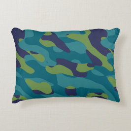 Almofada Decorativa Camuflagem Abstrata Azul Verde e Turquesa
