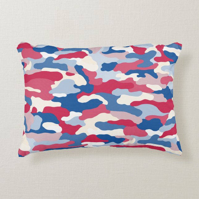 Almofada Decorativa Camuflagem Azul e Branco Vermelho (Frente)