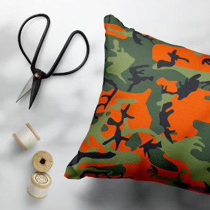 Almofada Decorativa Camuflagem Laranja e Verde, Militar, Exército