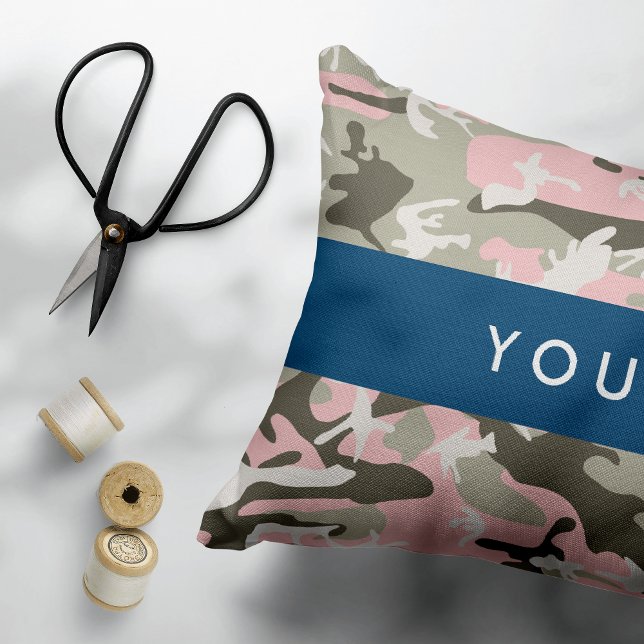 Almofada Decorativa Camuflagem rosa e verde Seu nome personaliza (Criador carregado)