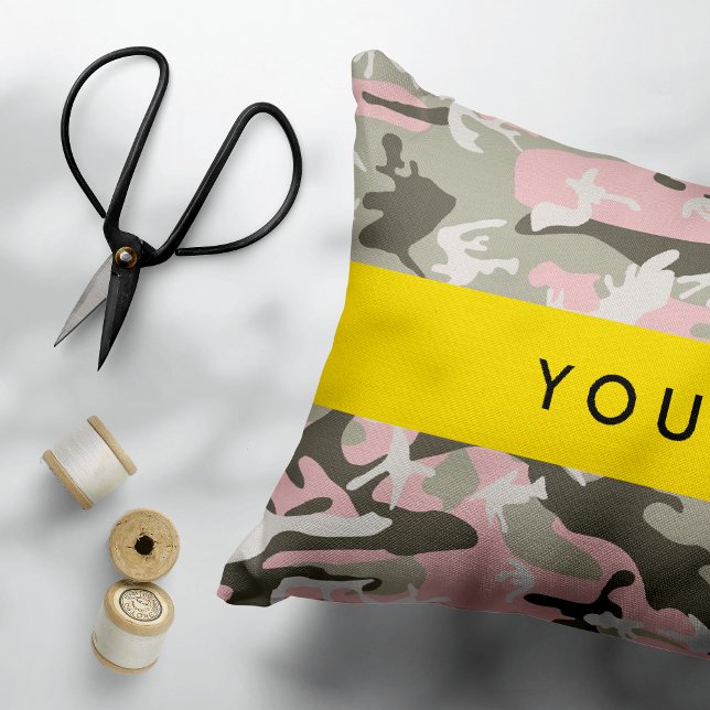 Almofada Decorativa Camuflagem rosa e verde Seu nome personaliza (Criador carregado)